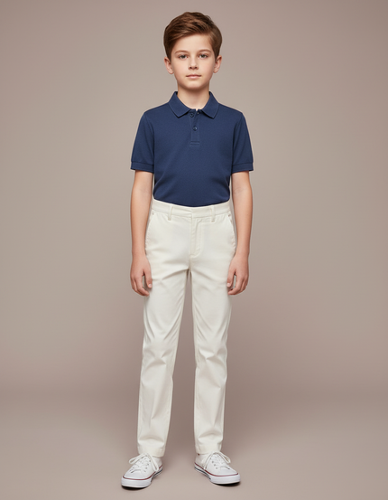 Pantalon Chino Écru Coupe Droite Coton Élégant Garçon - Beige