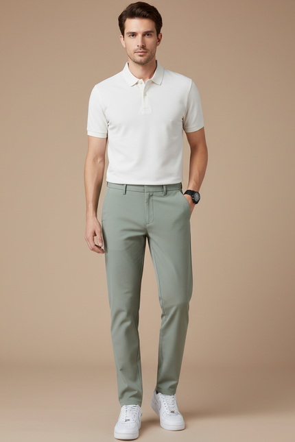 Pantalon Chino Vert Clair Slim Coton Décontracté Homme