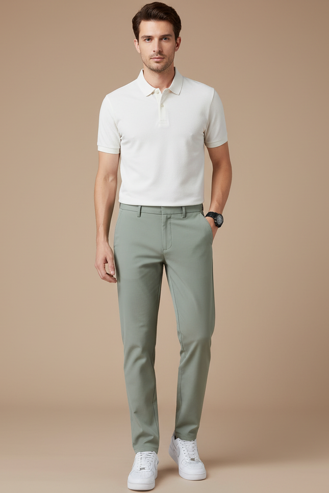 Pantalon Chino Vert Clair Slim Coton Décontracté Homme