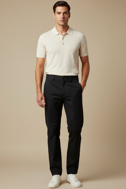 Pantalon Chino Noir Coton Droit Décontracté Homme