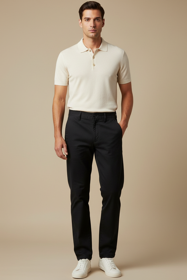 Pantalon Chino Noir Coton Droit Décontracté Homme