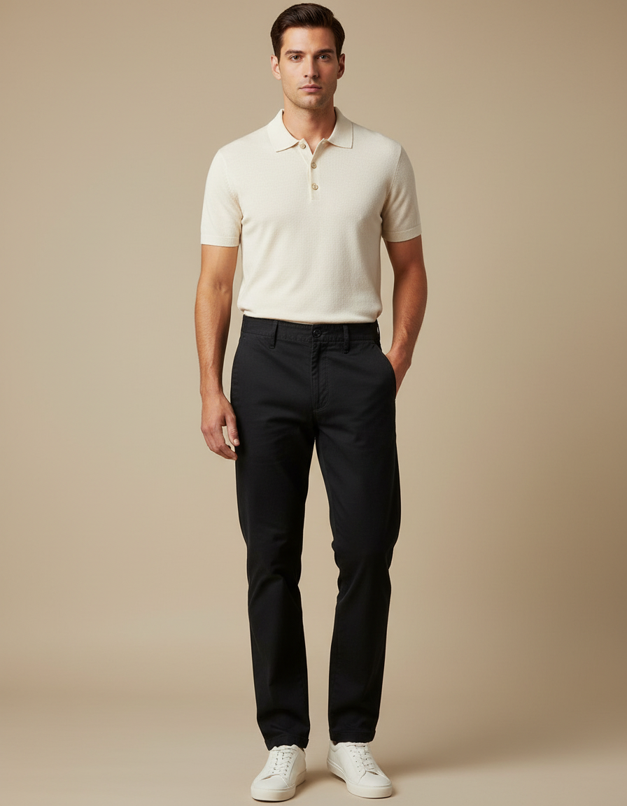 Pantalon Chino Noir Coton Droit Décontracté Homme