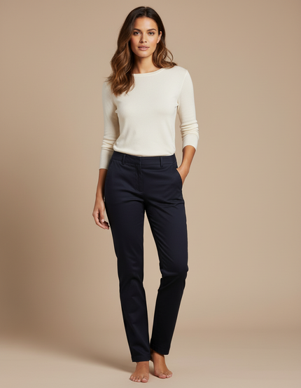 Pantalon Chino Femme Marine Coton Stretch Élégant - Gabardine