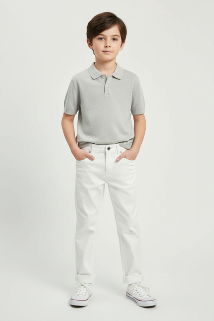 Pantalon Chino Blanc Coton Droit Garçon Élégant