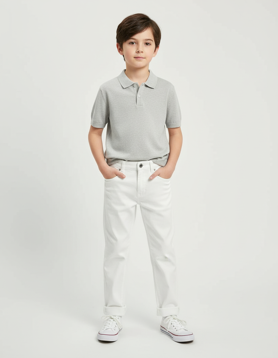 Pantalon Chino Blanc Coton Droit Garçon Élégant