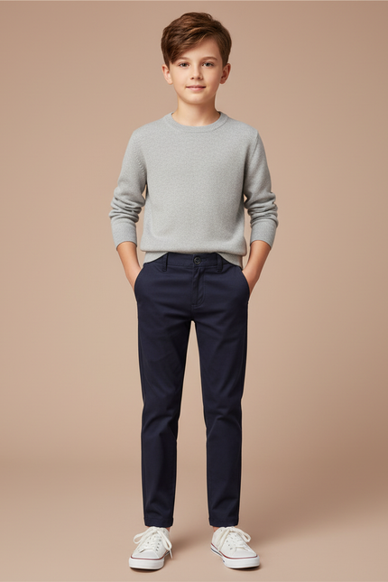 Pantalon Chino Bleu Marine Slim Coton Garçon