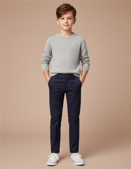 Pantalon Chino Bleu Marine Slim Coton Garçon