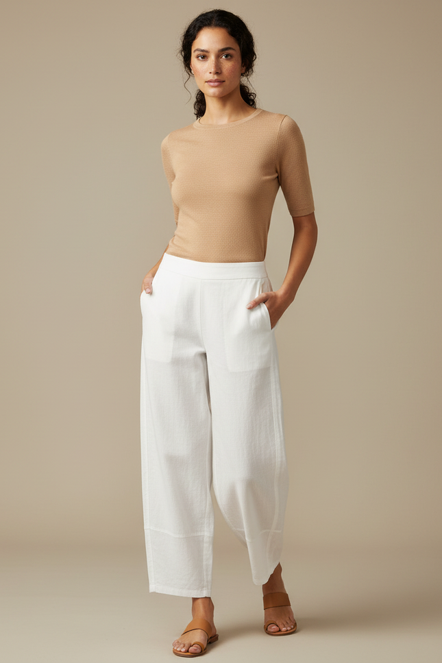Pantalon Chino Blanc Ample Lin Décontracté Femme