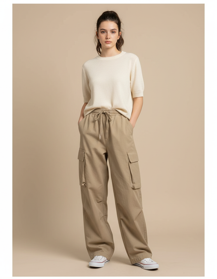 Pantalon Chino Femme Large - Beige Coton
