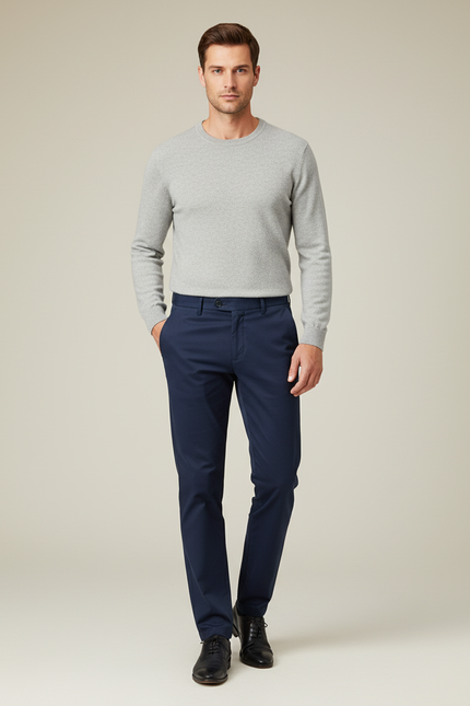 Pantalon Chino Bleu Marine Coton Droit Homme Décontracté