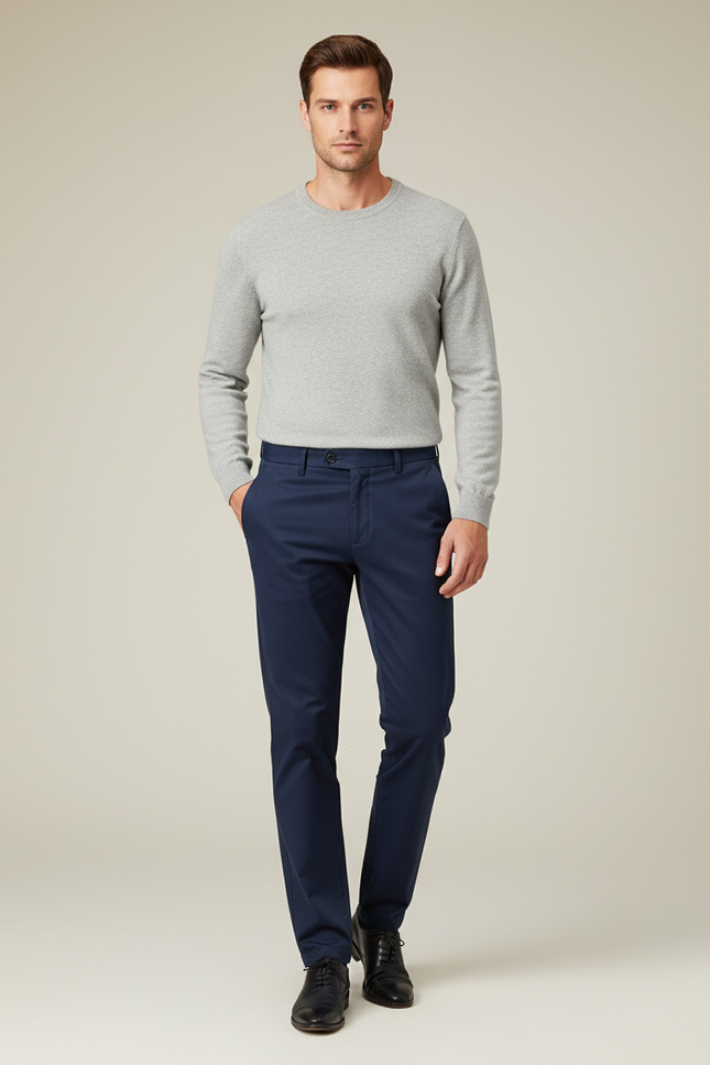 Pantalon Chino Bleu Marine Coton Droit Homme Décontracté