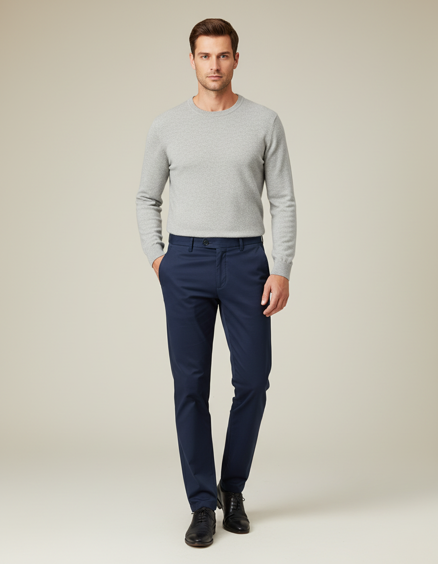 Pantalon Chino Bleu Marine Coton Droit Homme Décontracté