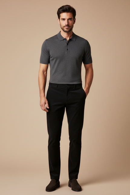 Pantalon Chino Noir Côtelé Droit Élégant Homme - Cordé