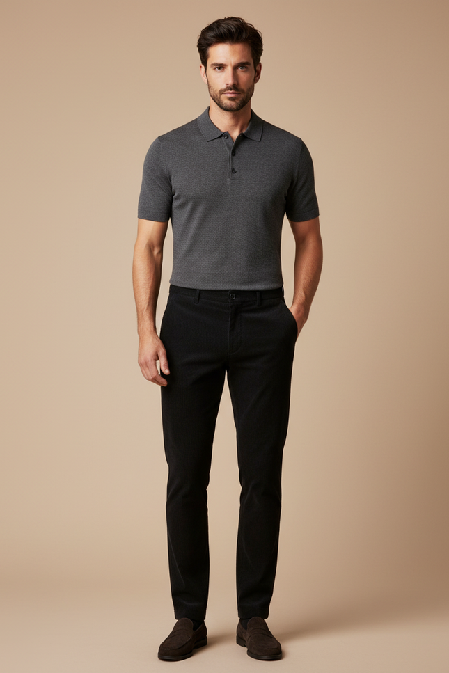 Pantalon Chino Noir Côtelé Droit Élégant Homme - Cordé