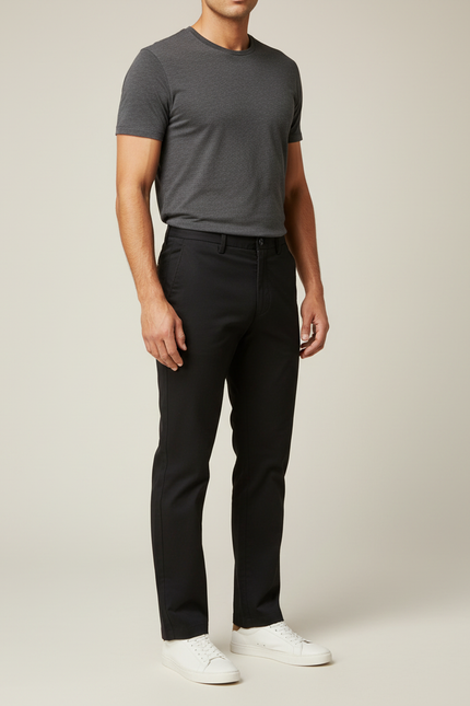 Pantalon Chino Homme Noir Coton Coupe Droite Décontracté