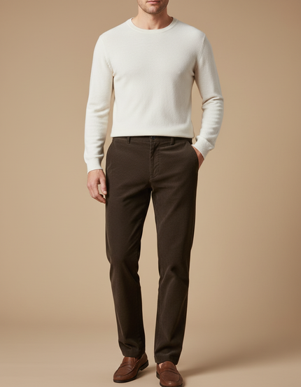 Pantalon Chino Marron Côtelé Droit Homme Élégant - Cordé