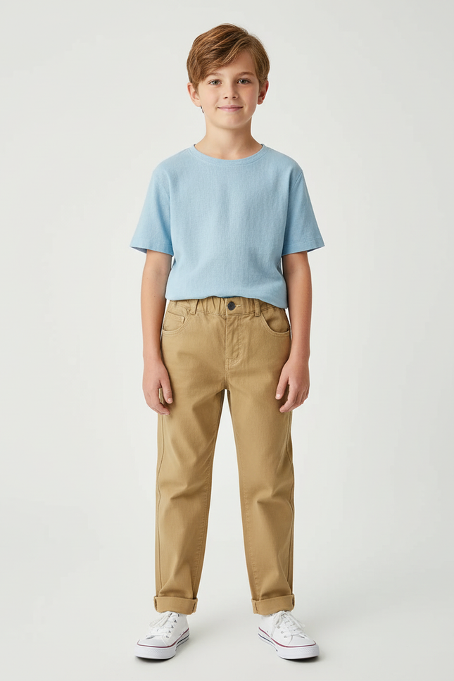 Pantalon Chino Kaki Coton Décontracté Enfant Élastique - Gabardine