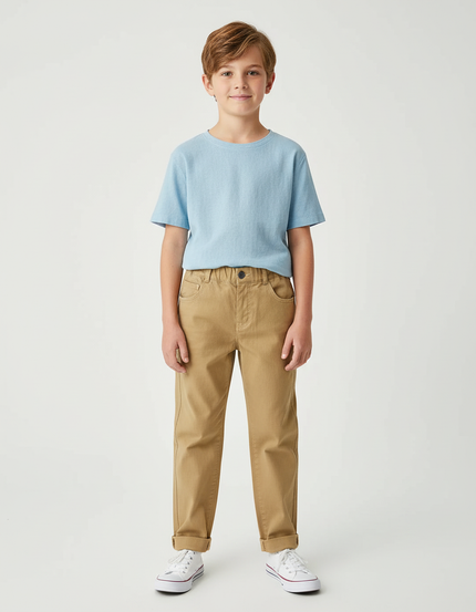 Pantalon Chino Kaki Coton Décontracté Enfant Élastique - Gabardine