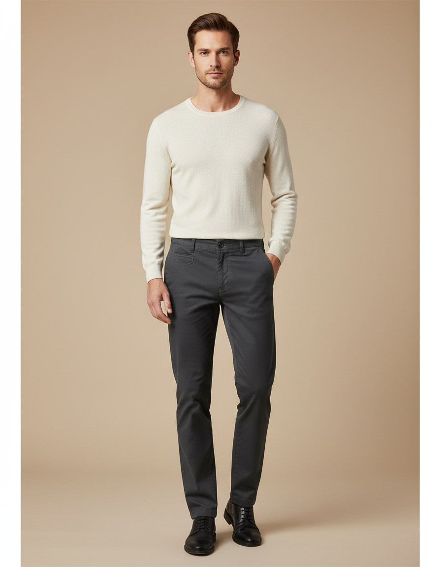 Pantalon Chino Gris Anthracite Slim Coton Élégant Homme