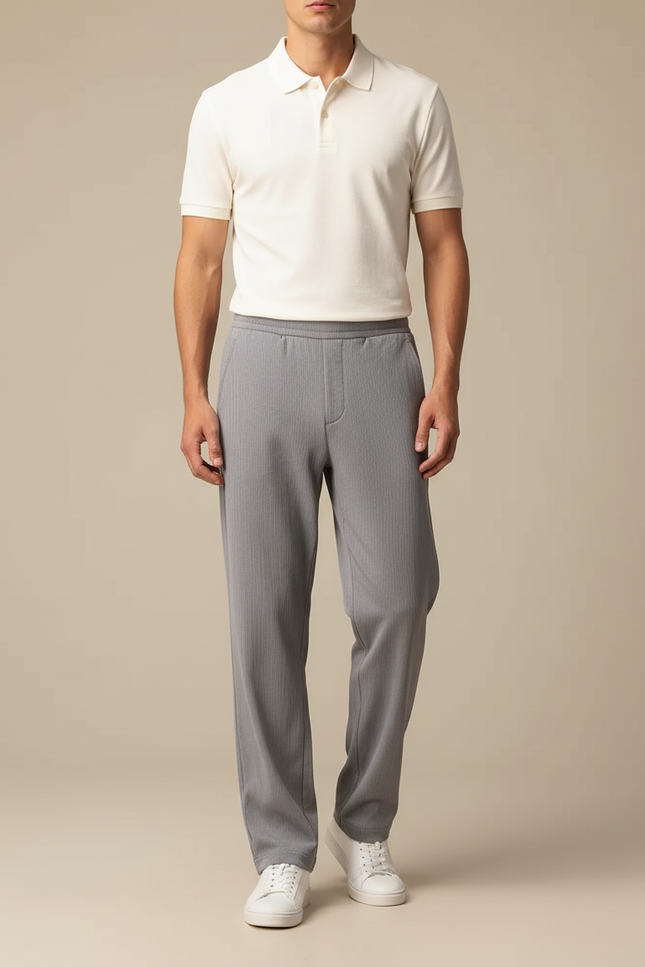 Pantalon Chino Gris Droit Décontracté Homme Coton - Maille