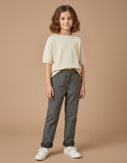 Pantalon Chino Rayé Ample Coton Enfant - Vert