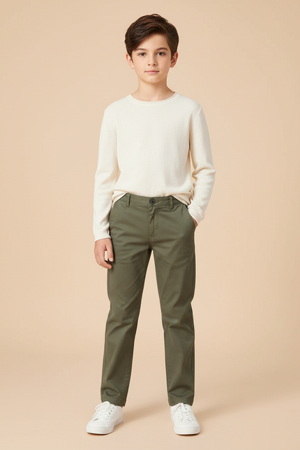 Pantalon Chino Vert Kaki Coton Droit Garçon