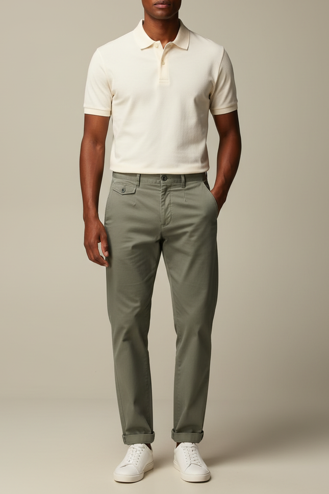 Pantalon Chino Kaki Coton Droit Tapered Homme
