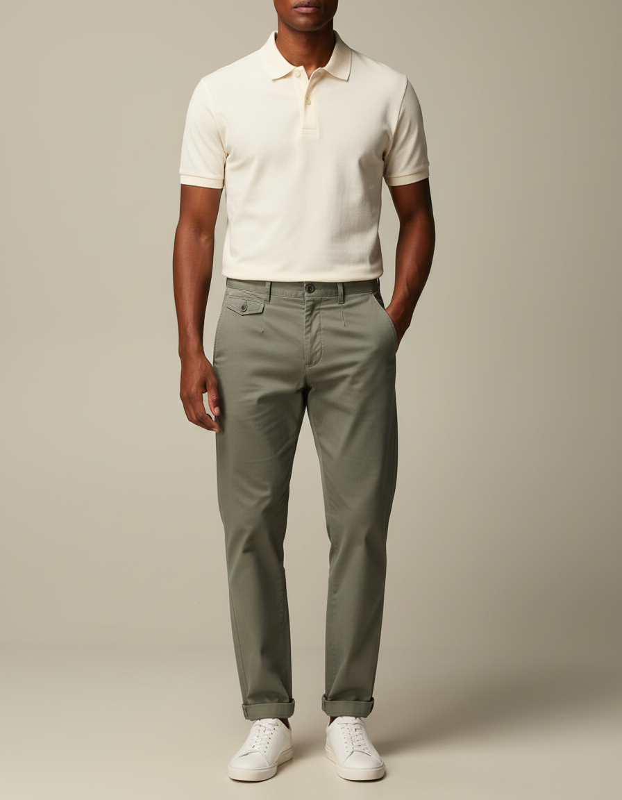 Pantalon Chino Kaki Coton Droit Tapered Homme