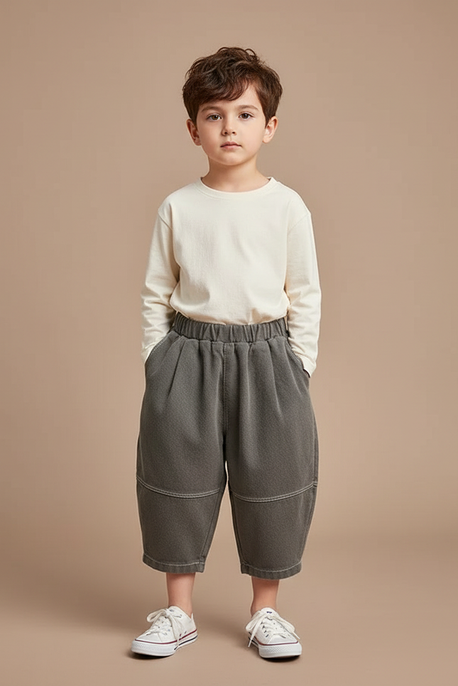 Pantalon Chino Gris Ample Décontracté Enfant Coton - Molleton