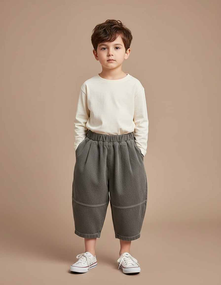 Pantalon Chino Gris Ample Décontracté Enfant Coton - Molleton