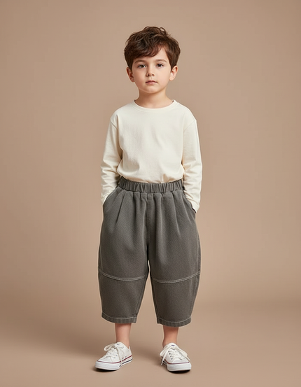 Pantalon Chino Gris Ample Décontracté Enfant Coton - Molleton