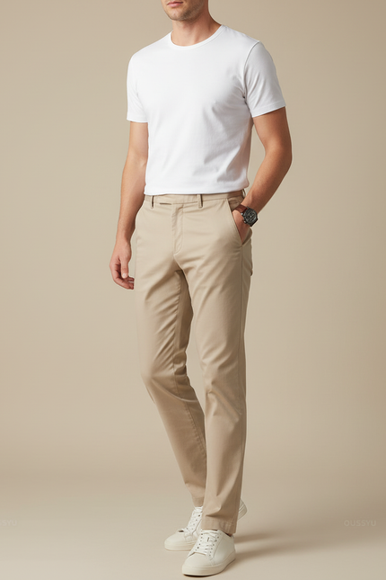 Pantalon Chino Beige Homme Slim Coton Élégant