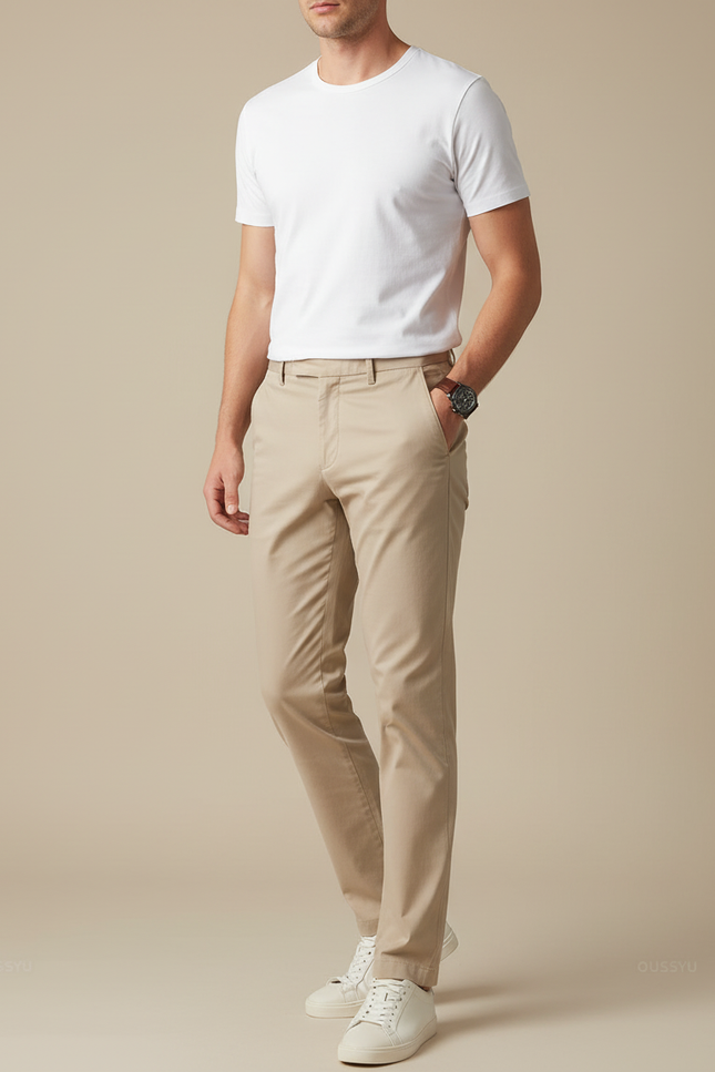 Pantalon Chino Beige Homme Slim Coton Élégant