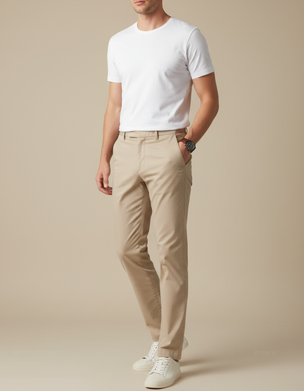 Pantalon Chino Beige Homme Slim Coton Élégant