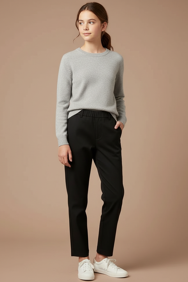 Pantalon Chino Noir Droit Taille Haute Décontracté - Polyester