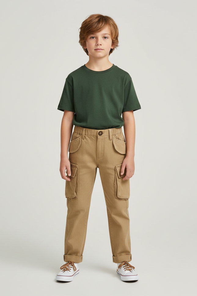 Pantalon Chino Kaki Cargo Coton Décontracté Enfant - Gabardine