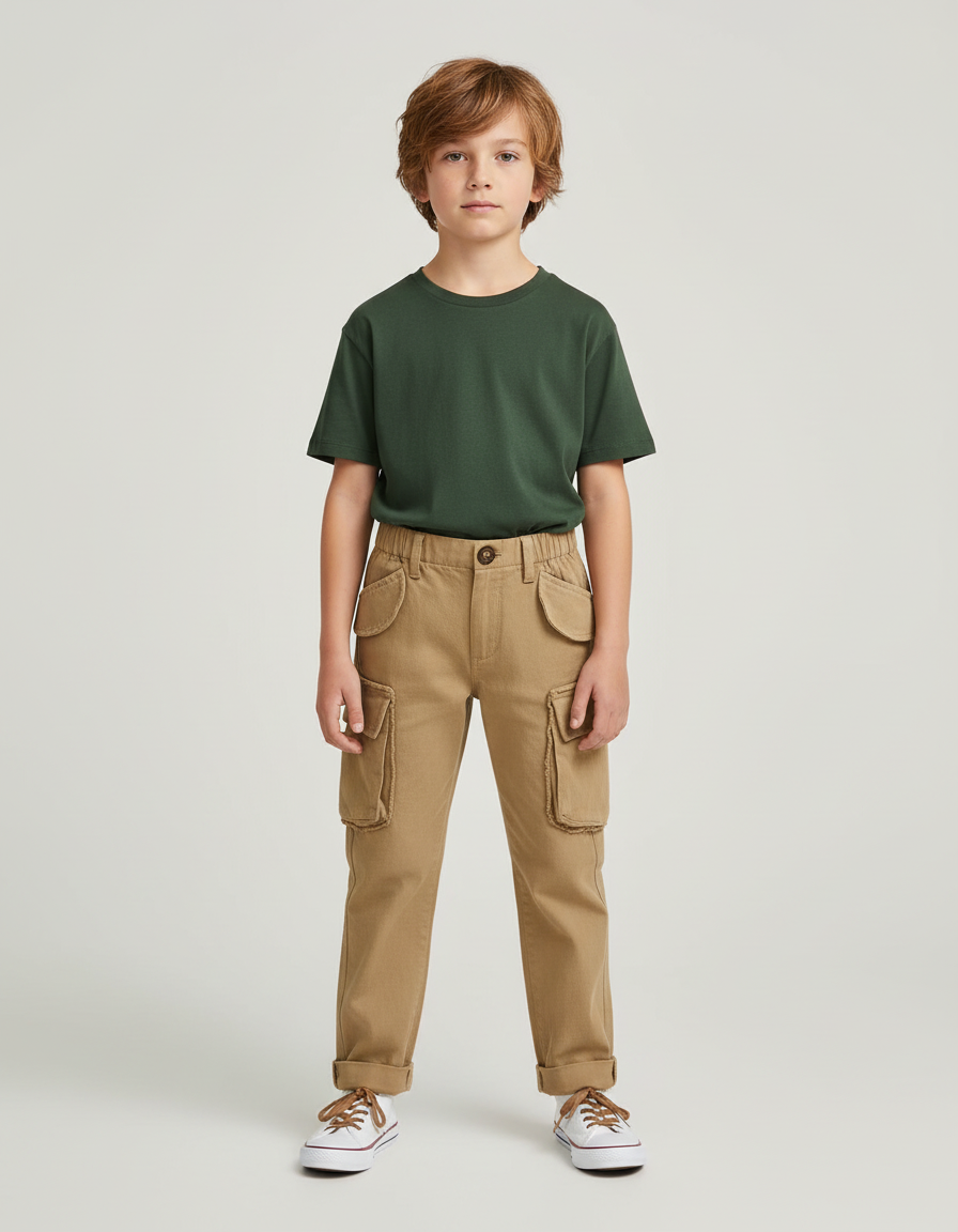 Pantalon Chino Kaki Cargo Coton Décontracté Enfant - Gabardine