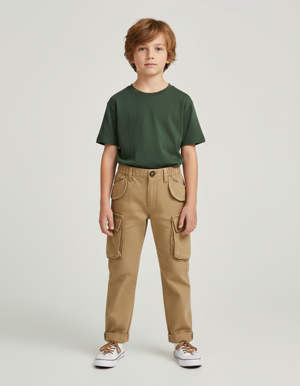 Pantalon Chino Kaki Cargo Coton Décontracté Enfant - Gabardine