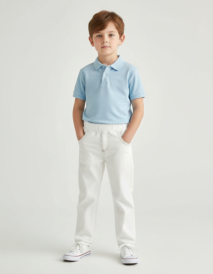 Pantalon Chino Blanc Coton Décontracté Enfant Surpiqûres