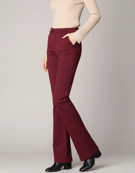 Pantalon Chino Bordeaux Évasé Taille Haute Élégant - Polyester