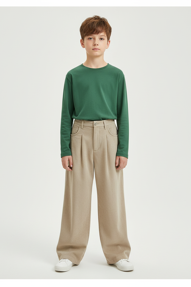 Pantalon Chino Beige Côtelé Plissé Ample Enfant - Cordé