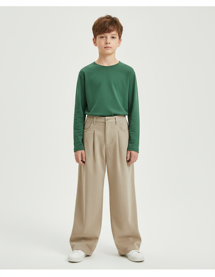 Pantalon Chino Beige Côtelé Plissé Ample Enfant - Cordé