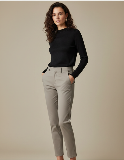 Pantalon Chino Gris Clair Slim Élégant Femme - Gabardine