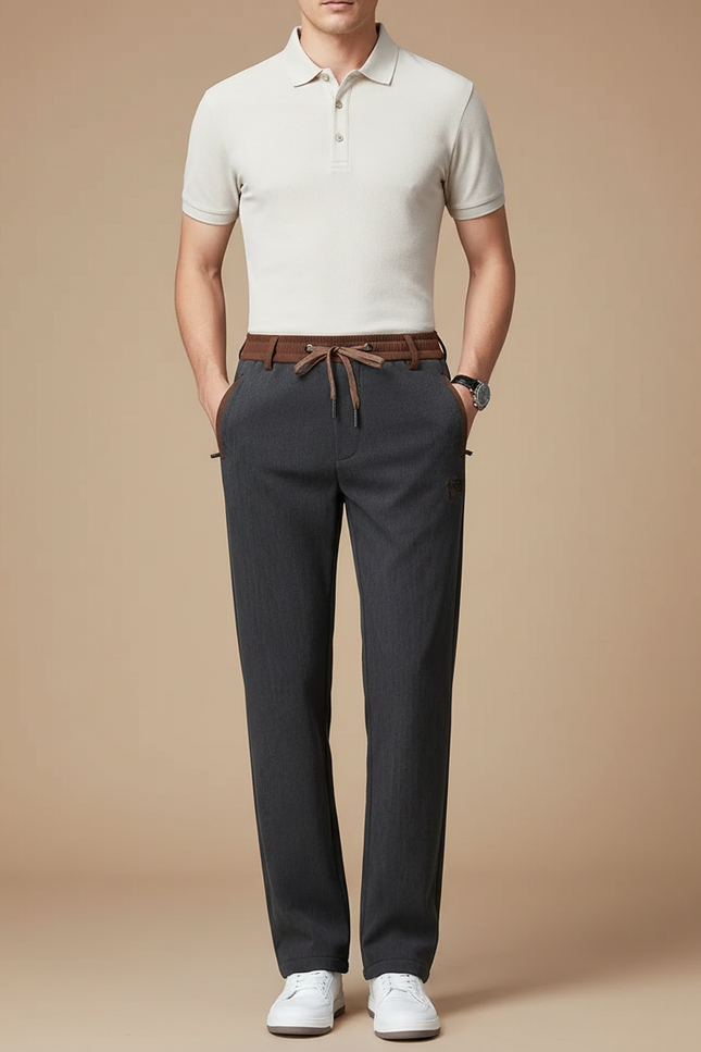 Pantalon Chino Homme Gris Droit Élégant Cordon - Gabardine
