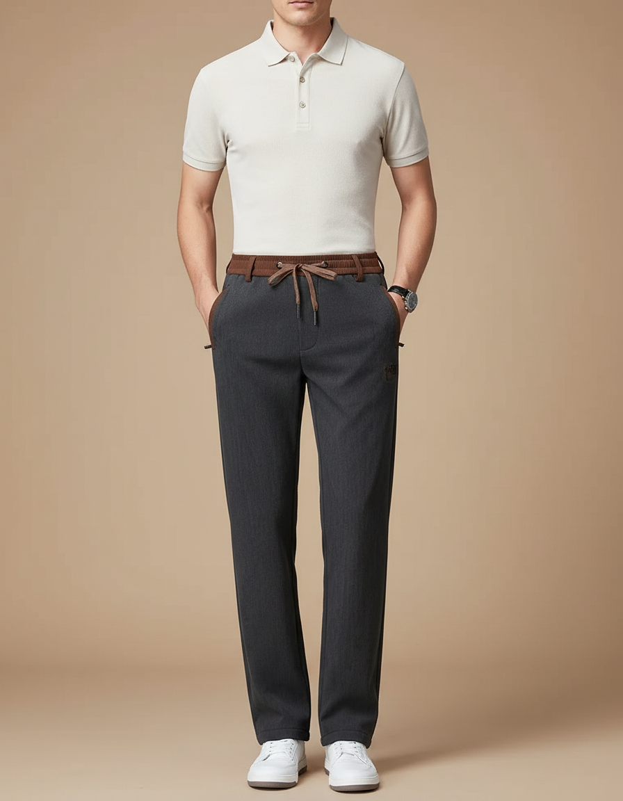 Pantalon Chino Homme Gris Droit Élégant Cordon - Gabardine