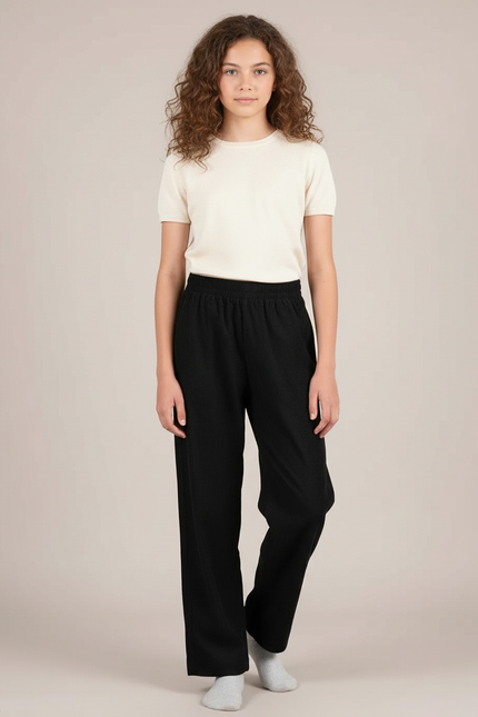 Pantalon Chino Noir Côtelé Ample Confortable Enfant - Cordé