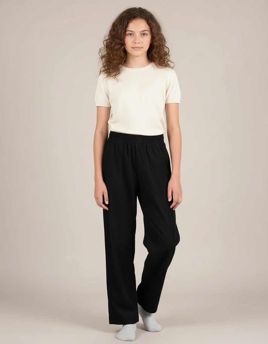 Pantalon Chino Noir Côtelé Ample Confortable Enfant - Cordé