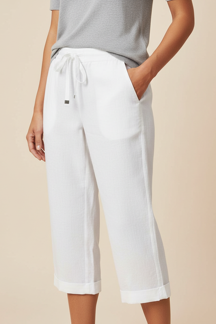 Pantalon Chino Blanc Lin Cordon Ample Décontracté
