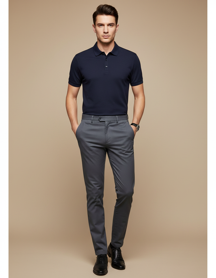 Pantalon Chino Gris Slim Élégant Confortable Business - Gabardine