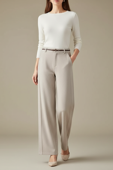 Pantalon Chino Femme Beige Large - Maille